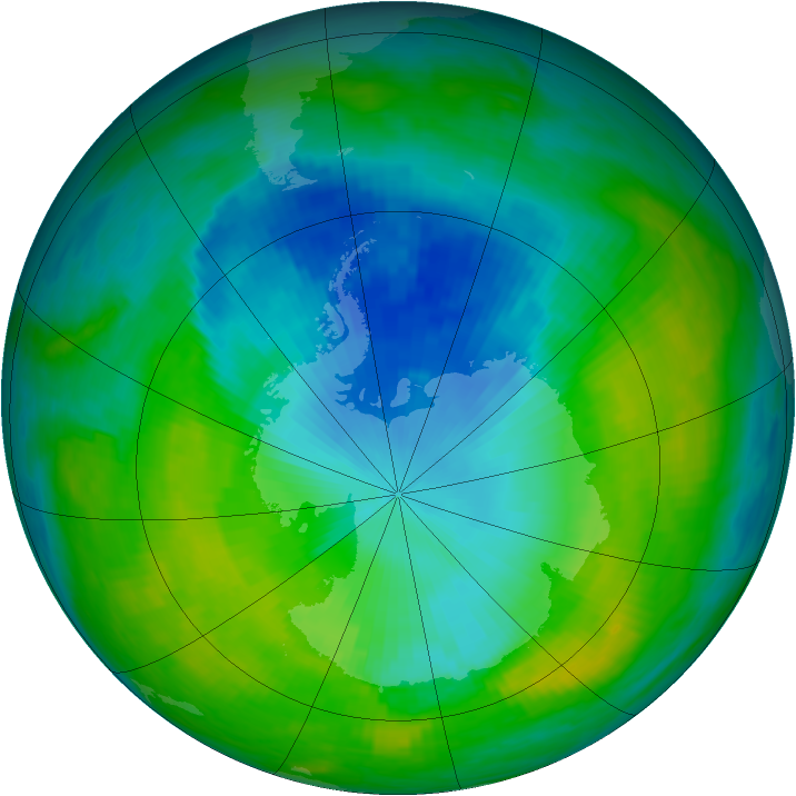 Antarctic ozone map for 06 December 1987